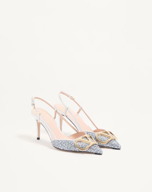 Valentino Garavani - Vlogo Signature Metallic Tweed Slingback Pump 80mm - Silver - Woman - Pumps And Slingbacks