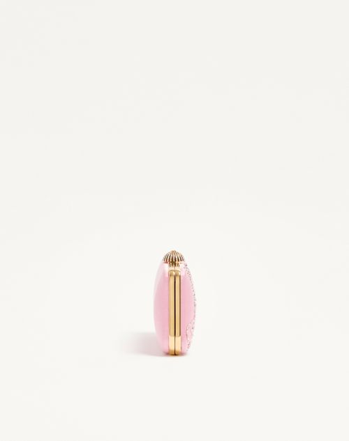 Valentino Garavani - Valentino Garavani Carry Secrets Satin Minaudiere With Floral Pattern Embroidery - Pink/crystal - Woman - Clutches