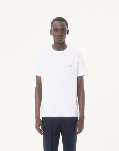 Valentino - Valentino Cotton T-shirt With Vlogo Embroidery - White - Man - T-shirts And Sweatshirts