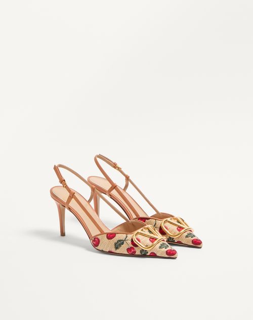 Valentino Garavani - Vlogo Signature Slingback Pumps In Cherryfic Pattern 80mm - Natural/red - Woman - Pumps