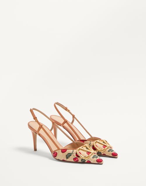 Valentino Garavani - Vlogo Signature Slingback Pumps In Cherryfic Pattern 80mm - Natural/red - Woman - Pumps