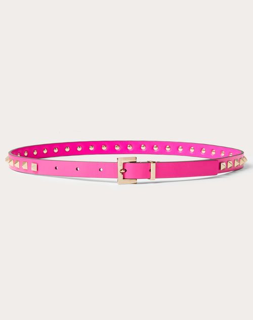 Valentino Garavani - Ceinture Rockstud En Cuir De Veau Brillant, Hauteur : 15 mm - Pink Pp - Femme - Belts - Accessories