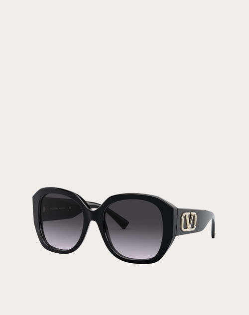 Valentino - Squared Acetate Frame With Vlogo Signature - Black/gray - Woman - Eyewear