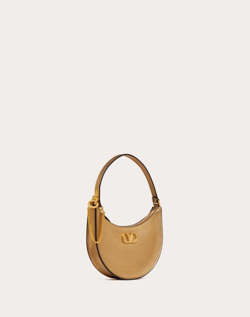 Valentino Garavani - Vlogo Signature Mini Hobo Bag In Metallic Grainy Calfskin - Antique Brass Dark - Woman - Shoulder Bags