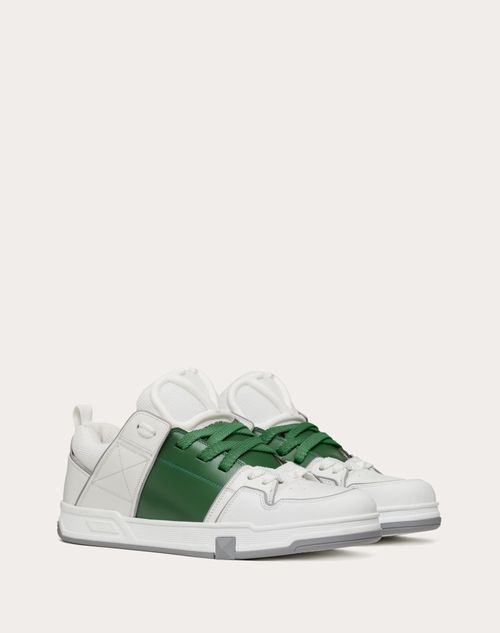 Valentino Garavani - Open Skate Calfskin And Fabric Sneaker - White/green - Man - Man Shoes Sale