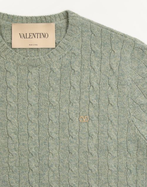 Valentino - Valentino Cable-knit Wool Jumper With Vlogo - Sage - Man - Knitwear