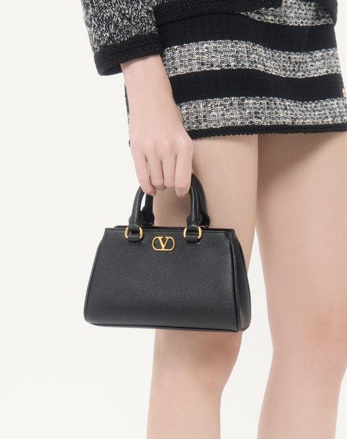 Valentino Garavani - Mini Vlogo Signature Bag In Grainy Calfskin - Black - Woman - Top Handle Bags