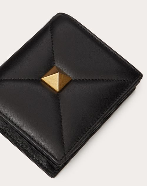 Small Nappa Roman Stud Wallet for Woman in Black | Valentino US
