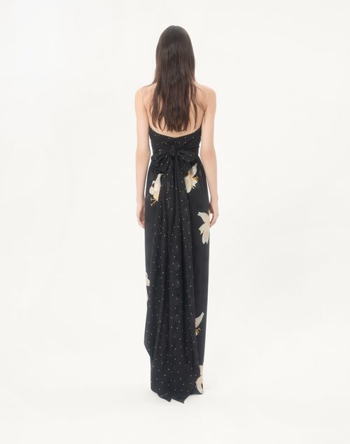Valentino - Abito Lungo In Crepe De Chine Jacquard Apres L'hiver Lilium - Nero - Donna - Abiti Da Sera