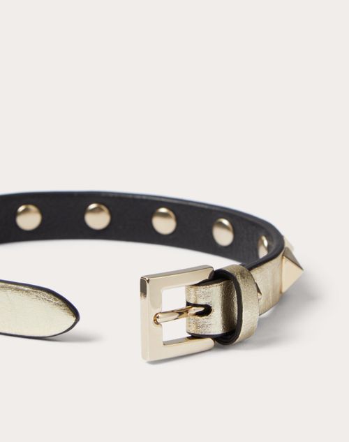 Rockstud Laminated Leather Bracelet for Woman in Platinum | Valentino US