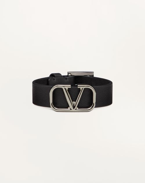 Valentino Garavani - Bracciale Vlogo Signature In Pelle - Nero - Uomo - Gioielli