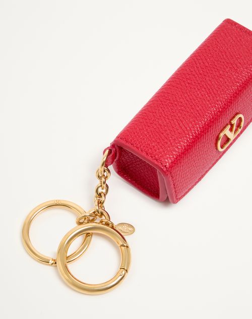 Valentino Garavani - Charm Vlogo Signature Valentino Garavani In In Vitello Granato
 - Rouge Pur - Donna - Portachiavi E Charms Per Borse