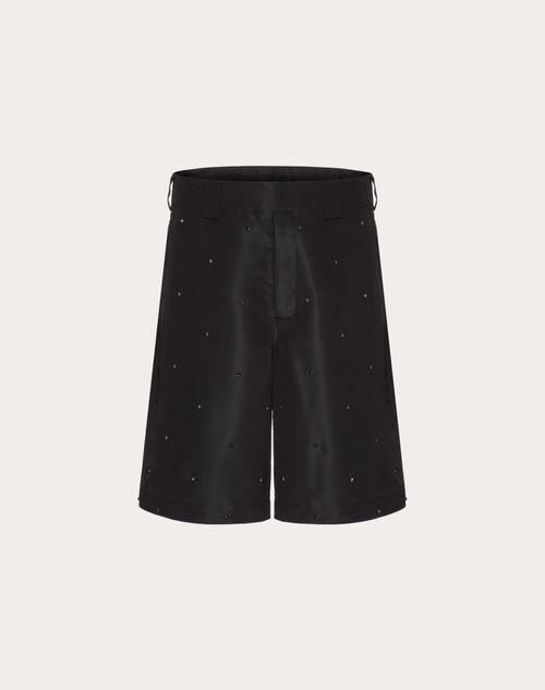 All-over Rockstud Spike Silk Faille Bermuda Shorts for Man in