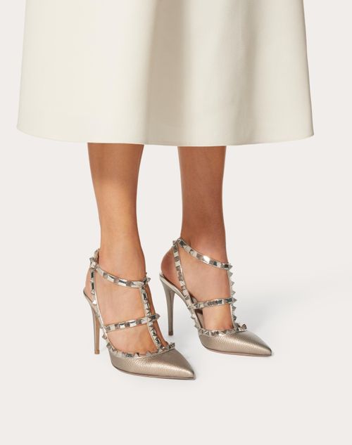 Rockstud Metallic Ankle Strap Mm for Woman in Silver | Valentino HK