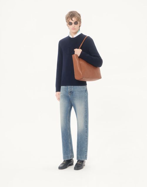Valentino Garavani - Rockstud Small Tote In Reversible Elk-print Calfskin - Black/saddle Brown - Man - Totes