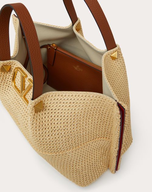 Valentino Garavani - Medium Straw Summer Tote  - Saddle Brown/natural/rouge Pur - Woman - Totes