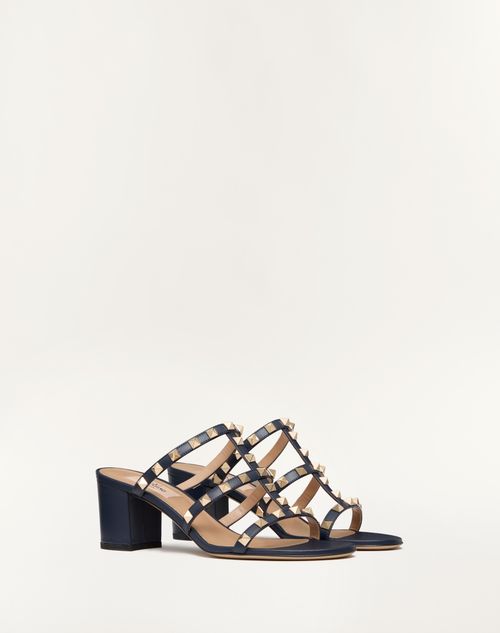 Valentino Garavani - 송아지 가죽 락스터드 슬라이드 샌들 60mm - 마린 - 여성 - Rockstud Sandals - Shoes