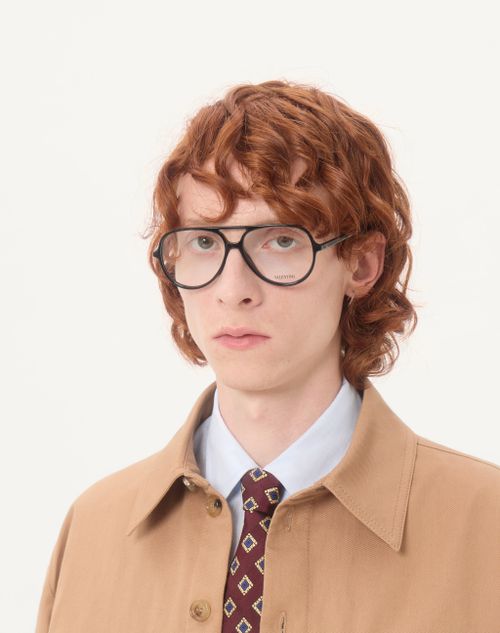 Valentino - Round Acetate Eyewear - Black - Unisex - Eyewear