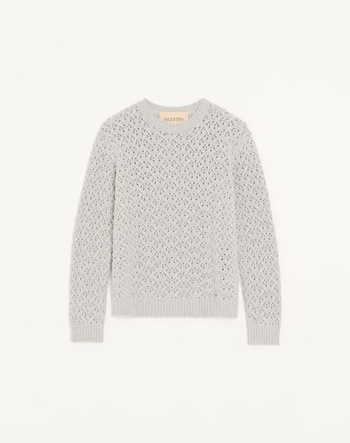 Valentino - Maglia Valentino In Lana E Cashmere Con V Detail Metallico - Grigio Chiaro - Uomo - Maglieria