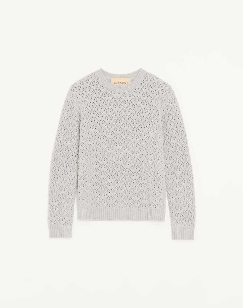 Pull Laine Cachemire V Métal Gris Clair — Valentino