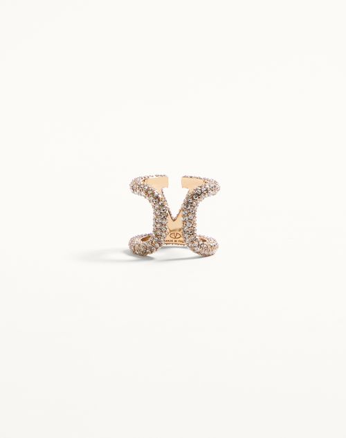 Valentino Garavani - Vlogo Signature Ring In Metal And Swarovski® Crystals - Gold/crystal - Woman - Accessories