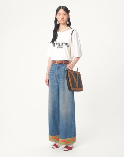 Valentino - Jersey Cotton T-shirt With Chez Valentino Print - Ivory - Woman - Tshirts And Sweatshirts