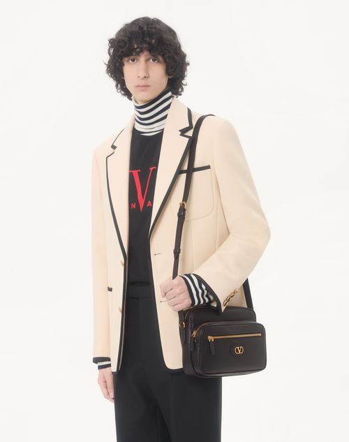 Valentino Garavani - Valentino Garavani Antibes Calfskin Shoulder Bag - Black - Man - Shoulder Bags