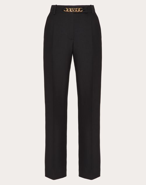 Valentino - Crepe Couture Vlogo Chain Trousers - Black - Woman - Pants And Shorts