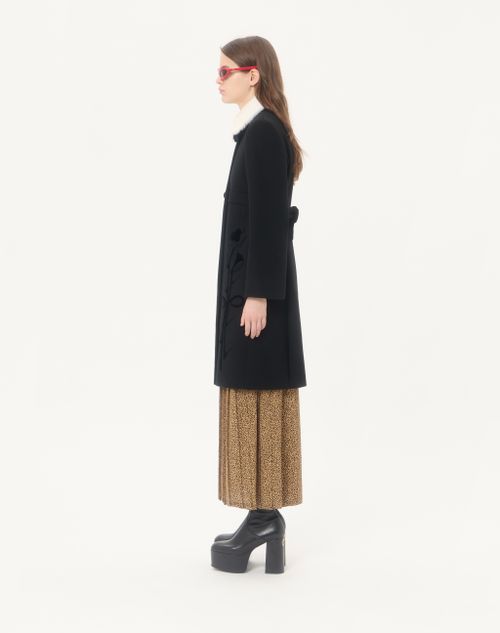 Valentino - Embroidered Compact Drap Coat - Black/white - Woman - Coats And Outerwear