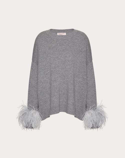 Valentino - Pull En Laine Orné De Plumes - Gris - Femme - Maille