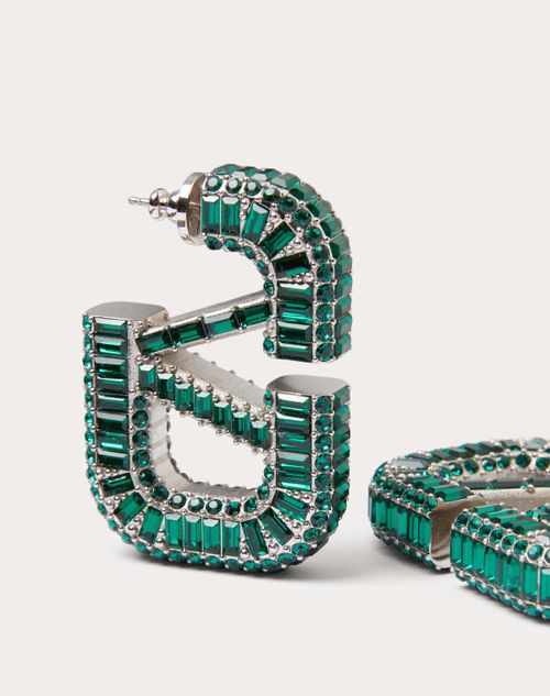 Valentino Garavani - Vlogo Signature Earrings - Palladium/emerald - Woman - Jewellery