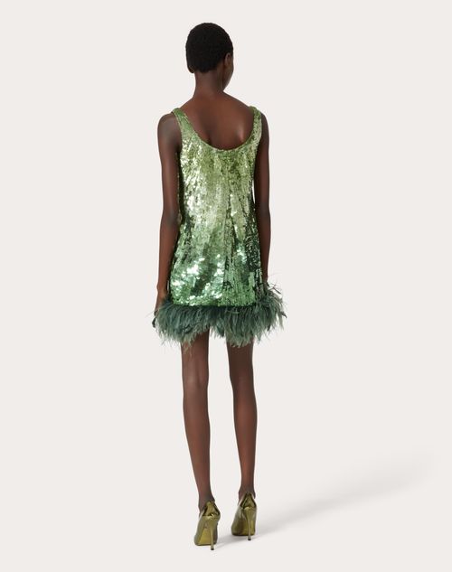Tulle Illusione Embroidered Dress for Woman in Green | Valentino US