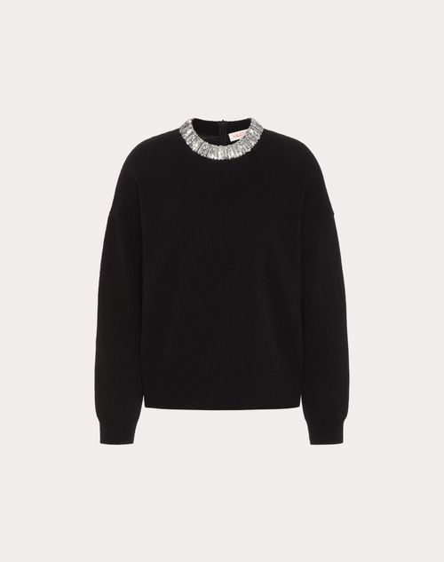 Valentino - Pull Brodé En Laine - Noir - Femme - Maille