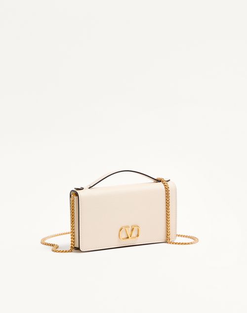 Valentino Garavani - Vlogo Signature Grainy Calfskin Wallet With Chain - Light Ivory - Woman - Clutches
