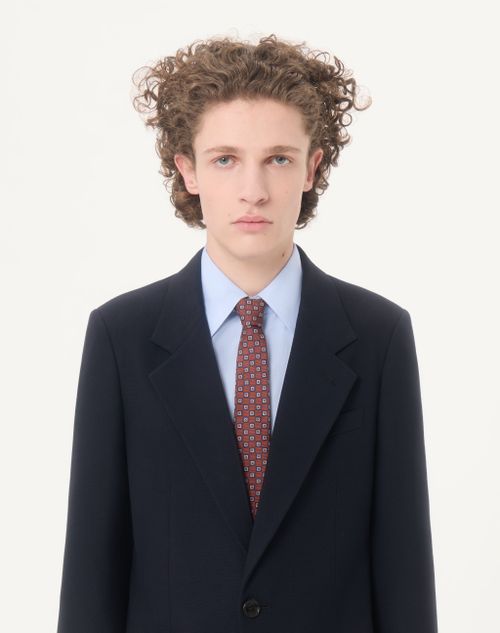 Valentino - Valentino Single-breasted Jacket In Natté Wool - Dark Blue - Man - Coats And Blazers