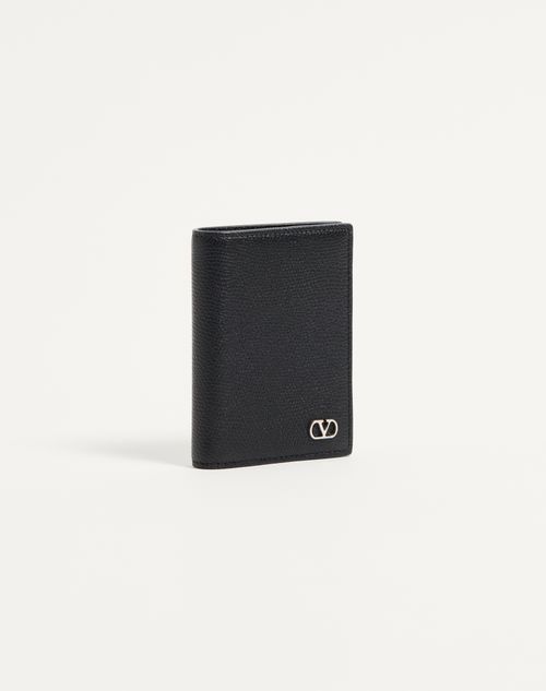Valentino Garavani - Valentino Garavani Vlogo Signature Cardholder In Grainy Calfskin - Black - Man - Wallets And Small Leather Goods