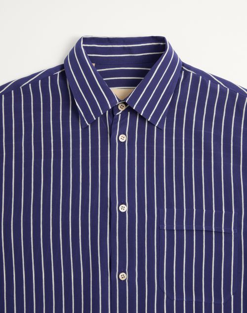 Valentino - Valentino Silk Crepe De Chine Shirt With All-over Hypestripe Print - Indigo/ivory - Man - Shirts