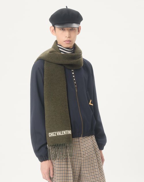 Valentino Garavani - Bufanda Valentino De Lana Con Bordado Chez Valentino - Verde Militar - Hombre - Accesorios Suaves