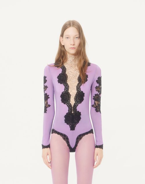Valentino - Jersey Bodysuit With Lace - Lilac/black - Woman - Lingerie