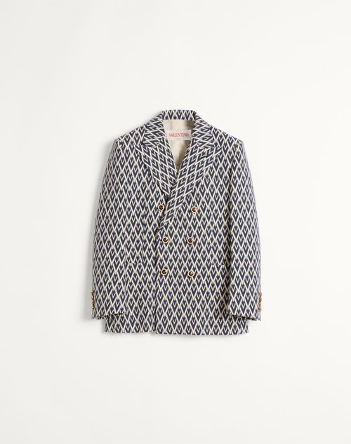 Valentino - Double-breasted Wool Jacket With Toute La V Jacquard Pattern - Night/cream - Man - Coats And Blazers