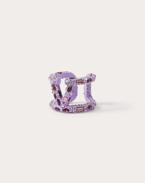 Valentino Garavani - Vlogo Signature Rhinestone Ring In Metal, Enamel And Matching Crystals - Gold/purple/multicolor - Woman - Woman Bags & Accessories Sale