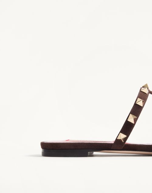 Valentino Garavani - Rockstud Slide Sandal In Suede 05mm - Ebony - Woman - Sandals