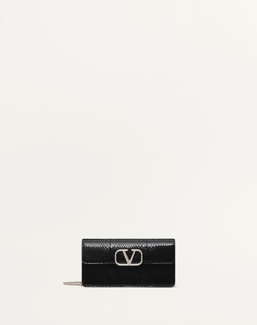 Valentino Garavani - Vlogo Signature Ayers Portemonnaie Aus Leder Mit Kette - Schwarz - Frau - Portemonnaies Und Kleinlederwaren