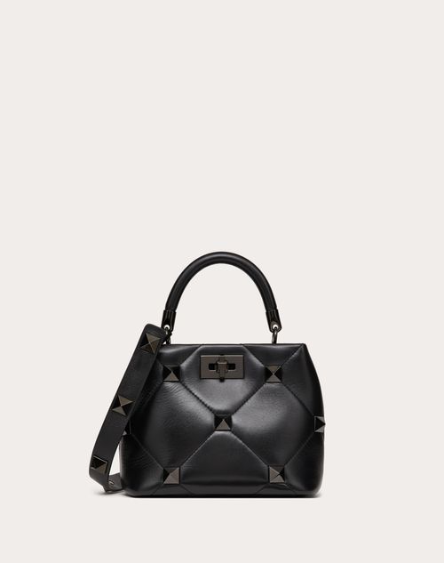 Valentino Garavani - Small Roman Stud The Handle Bag In Nappa Leather With Tone-on-tone Studs - Black - Woman - Valentino Garavani Roman Stud