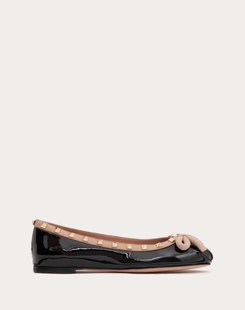 Valentino Garavani - Rockstud Patent Leather Ballerina - Black - Woman - Shoes