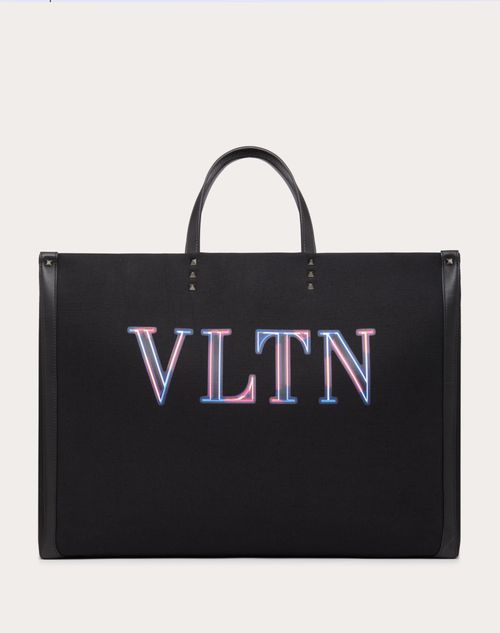 Valentino Garavani - Large Vltn Neon Tote Bag In Canvas - Black/multicolor - Man - Gifts For Him
