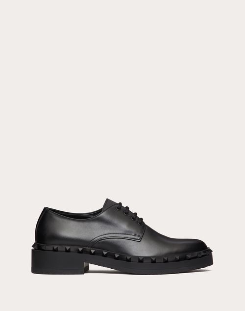 Valentino Garavani - M-way Rockstud Derby In Calfskin - Black - Man - Loafers & Oxford