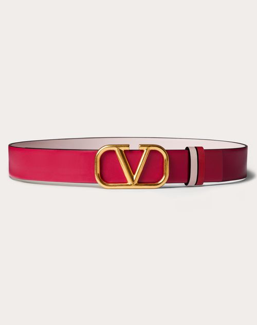 Valentino Garavani - Reversible Vlogo Signature Belt In Glossy Calfskin 30 Mm - Blossom/rose Quartz - Woman - Belts