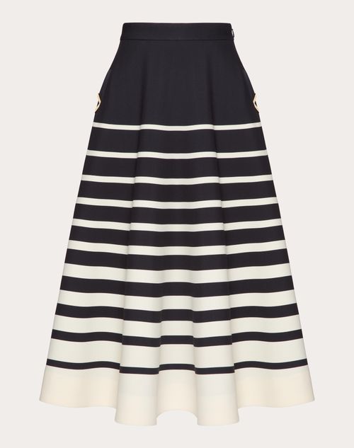 Valentino - Valentino Roomview Crepe Couture Midi Skirt - Ivory/navy - Woman - Ready To Wear