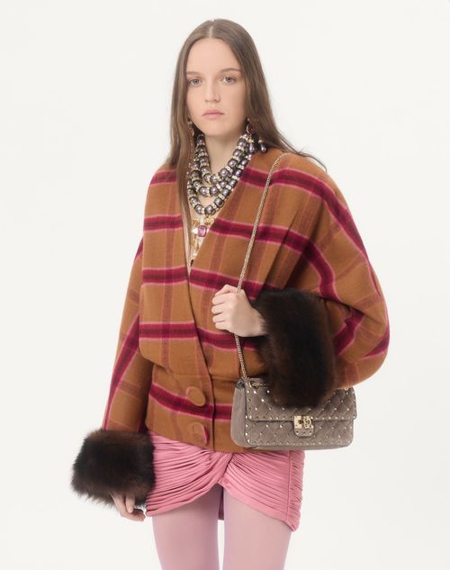 Valentino - Peacoat In Macro Finestra With Shearling - Biscuit/cherry Red - Woman - Jackets And Blazers